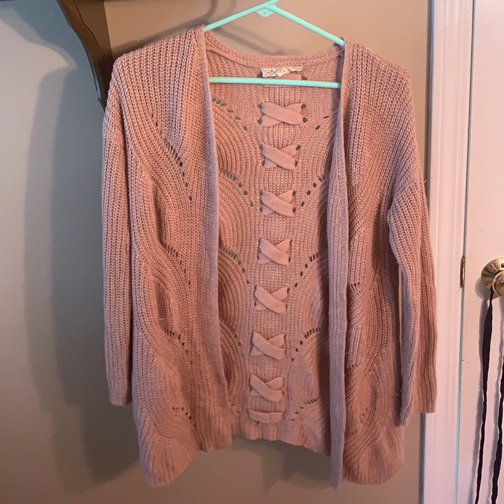 light pink cardigan
